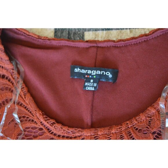 Sharagano Womens Cinnamon Red Floral Lace A Line Dress Size 6 Lined Fall Spring - Picture 6 of 9